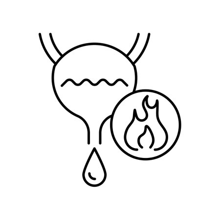 Burning sensation in the bladder. Line icon for web design, templates and moreのイラスト素材