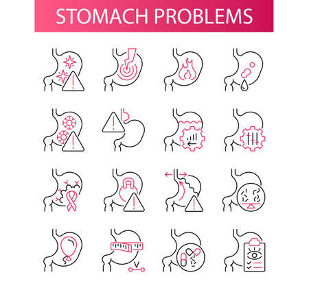 Symptoms of stomach problems. Line icon for web design, templates and moreのイラスト素材