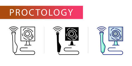 Endorectal ultrasound, Anoscopy, icons set (line, glyph, color) for web design, templates and moreのイラスト素材