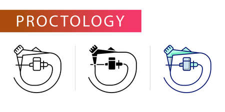 Rectoscope with biopsy channel, icons set (line, glyph, color) for web design, templates and moreのイラスト素材