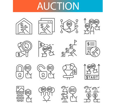 types of auction, set of icons. Line icons for web design, templates and moreのイラスト素材