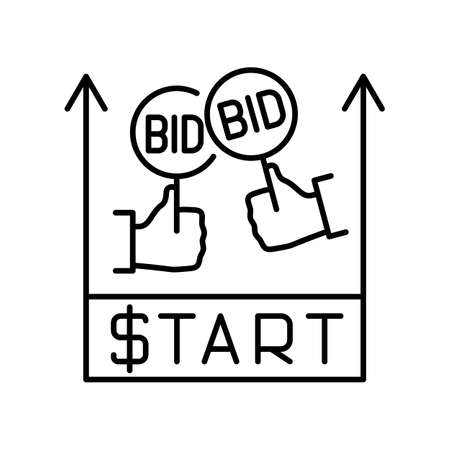 start of the auction, starting price of the lote. Line icon for web design, templates and moreのイラスト素材