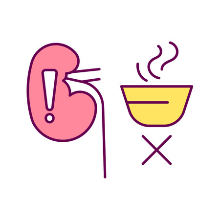 kidney problem, Symptoms, refusal to eat, loss of appetite, color editable icons for web designのイラスト素材