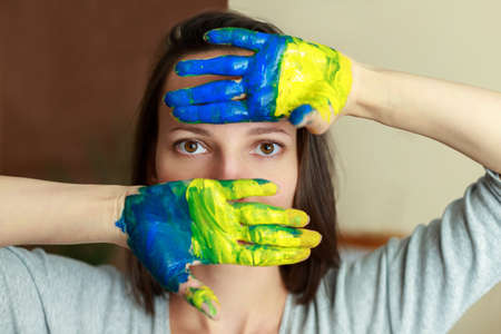 portrait of a female artist with a tassel. close upの写真素材