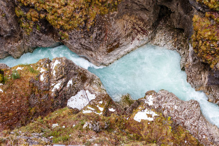 top view of a mountain river in a gorgeの写真素材
