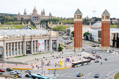 aerial view of the National Museum of Art of Catalonia in Barcelonaのeditorial素材