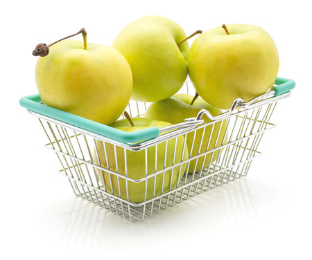 Apples (Smeralda variety) in a shopping basket isolated on white background green yellow
の写真素材