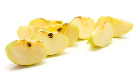 Apple (Smeralda variety) slices isolated on white background a lot of sliced pieces
の写真素材