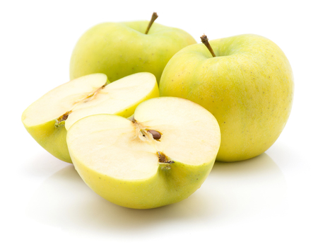 Two apple (Smeralda variety) halves and two whole isolated on white background green yellow
の写真素材