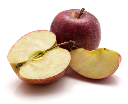 Gala apple, one whole, cross section half, slice, isolated on white background
の写真素材