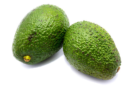 Two whole avocado (Persea americana, alligator pear) isolated on white background
の写真素材