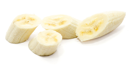 Three peeled banana slices isolated on white background
の写真素材