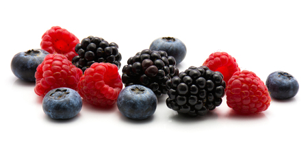 Berries isolated on white background blackberry blueberry and raspberry heap
の写真素材