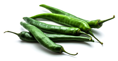 A lot of green Chilli peppers isolated on white background
の写真素材