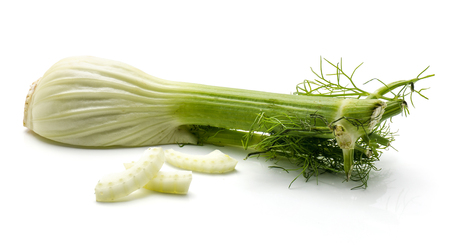 Sliced florence fennel isolated on white background one quarter and three blanched pieces
の写真素材