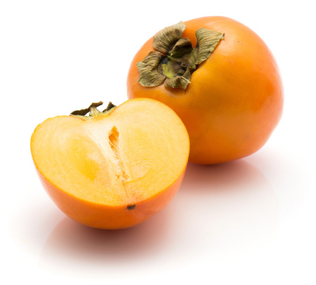 Persimmon Kaki isolated on white background one whole one half
の写真素材
