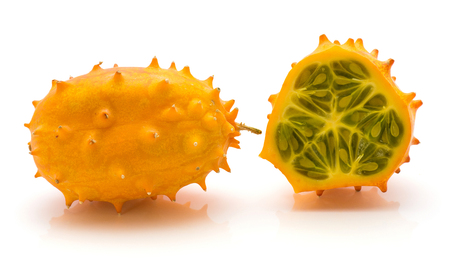 Kiwano isolated on white background one whole one cut in half
の写真素材