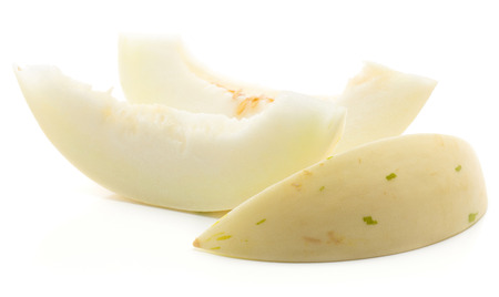Three melon (Piel de Sapo, Honeydew) slices isolated on white background
の写真素材