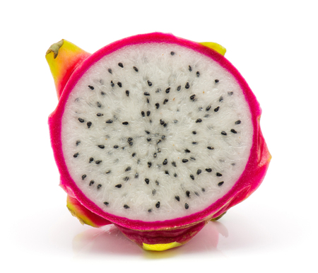 Dragon fruit (Pitaya, Pitahaya) cross section isolated on white background one halfの写真素材