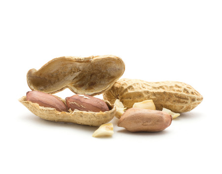 Peanuts set isolated on white background (open, seeds, in husk, broken pieces, one whole)