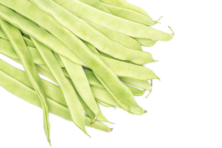 Flat green beans top view isolated on white background