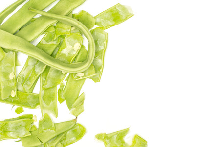 Flat green beans stack top view isolated on white background freshの写真素材