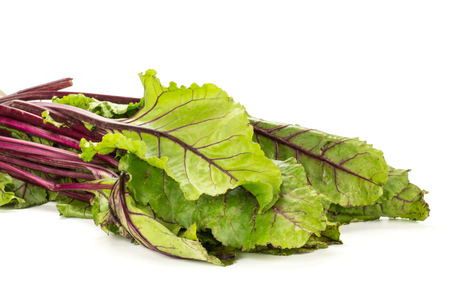 Beet greens bundle young fresh leaves isolated on white background