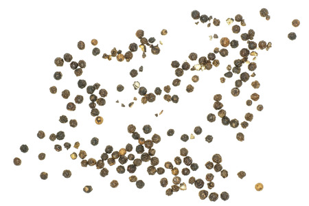 Black pepper grains top view isolated on white background