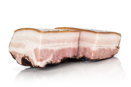 Group of two pieces of english bacon isolated on whiteの写真素材
