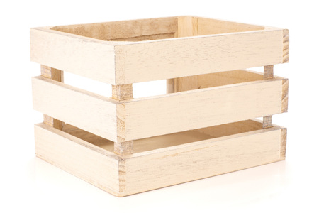 One whole kitchen tool slatted wooden box natural wood isolated on whiteの写真素材
