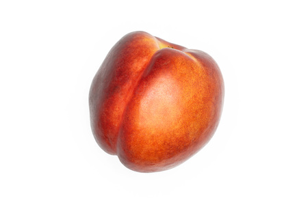 One whole ripe deep red nectarine flatlay isolated on whiteの写真素材