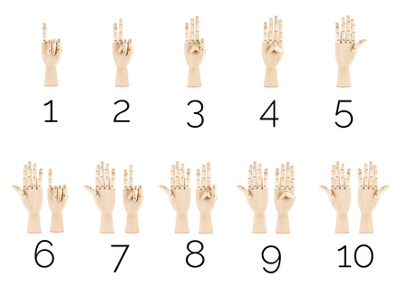 Numbers collage. deaf sign language isolated on white backgroundの写真素材