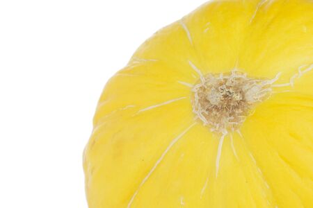 One whole ribby fresh yellow melon canary macro isolated on white backgroundの写真素材