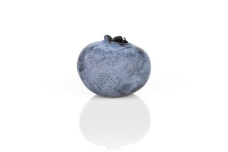 One whole fresh blue bilberry isolated on white backgroundの写真素材