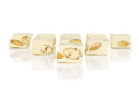 Lot of whole sweet white nougat isolated on white backgroundの写真素材