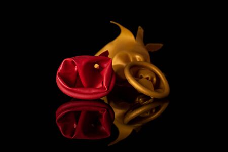 Group of two pieces of latex pastel ballon isolated on black glass