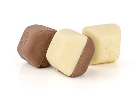 Group of six whole fresh chocolate piece isolated on white backgroundの写真素材