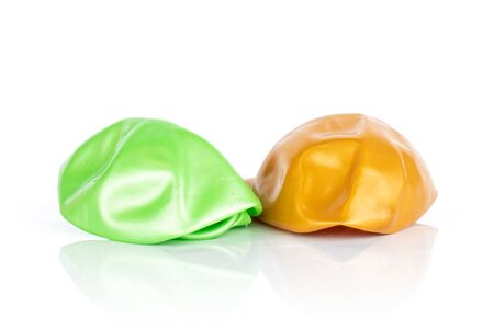 Group of two whole latex pastel ballon flatlay isolated on white backgroundの写真素材