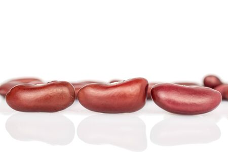 Lot of whole dried fresh red kidney beans isolated on white backgroundの写真素材