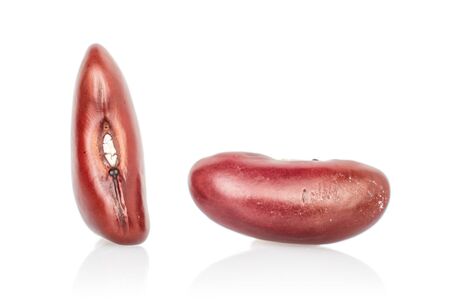 Group of two whole fresh red kidney beans isolated on white background