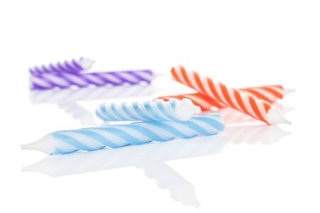 Group of six whole birthday cake candle isolated on white backgroundの写真素材