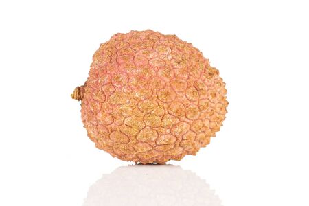 One whole fresh lychee isolated on white backgroundの写真素材
