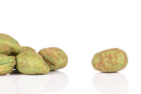 Group of six whole wasabi green peanut isolated on white backgroundの写真素材