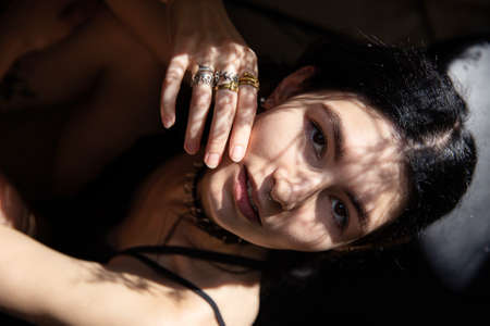 White european woman portrait isolated on black