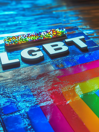 Colorful LGBT pride flag with vibrant rainbow colors and decorative elementsの素材