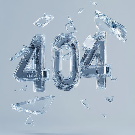 Shattered glass number 404 symbolizing error message in digital contextの素材