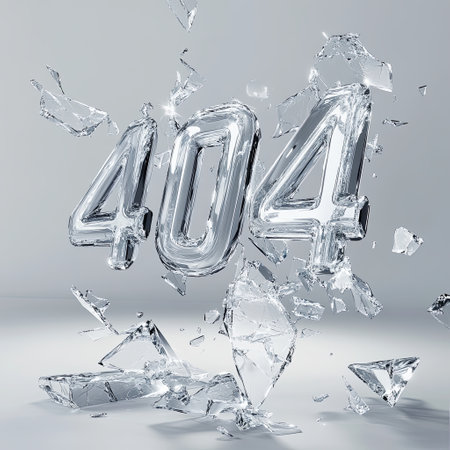 Shattered glass numbers representing error 404 on a light backgroundの素材