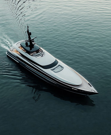 Luxury yacht cruising on calm waters showcasing elegance and designの素材
