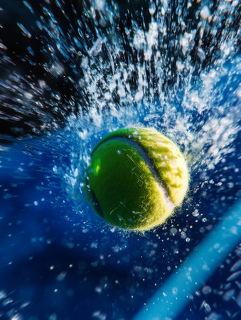 Tennis ball splashing into water creating dynamic motion and vibrant colorsの素材