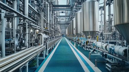Industrial production facility with advanced machinery and pipelinesの素材